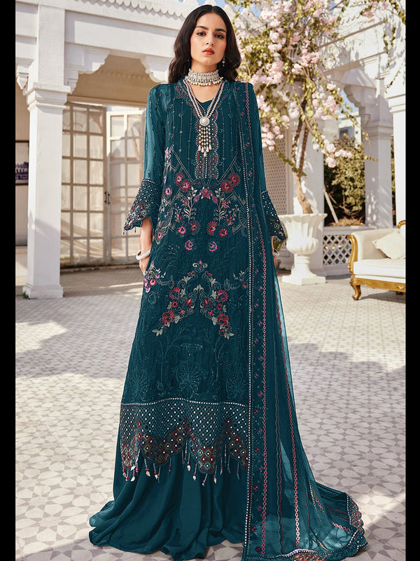 Teal Heavy Fox Georgette Pant Suit 195641