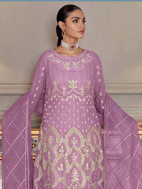 Lavender Heavy Butterfly Net Palazzo Suit 195644 Closure View