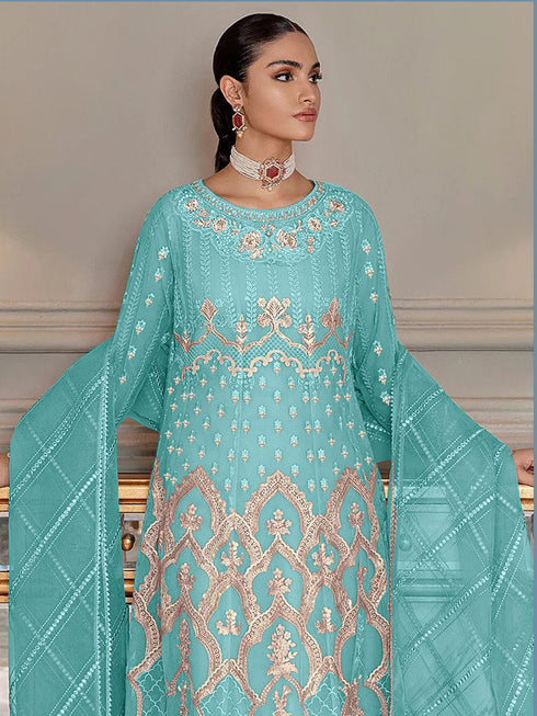 Mint Heavy Butterfly Net Palazzo Suit 195645 Closure View