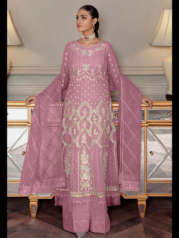 Mauve Heavy Butterfly Net Palazzo Suit 195646