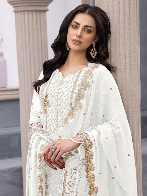 White Georgette Pant Suit 195649 Closure View