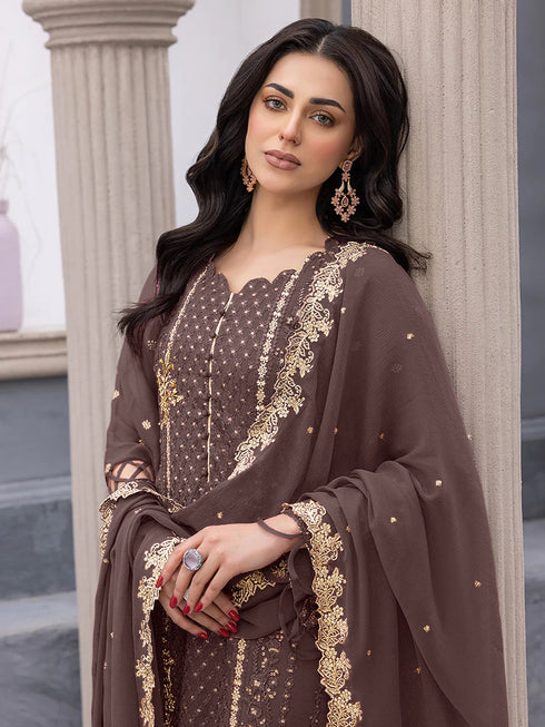 Coffee Georgette Pant Suit 195650 Closure View