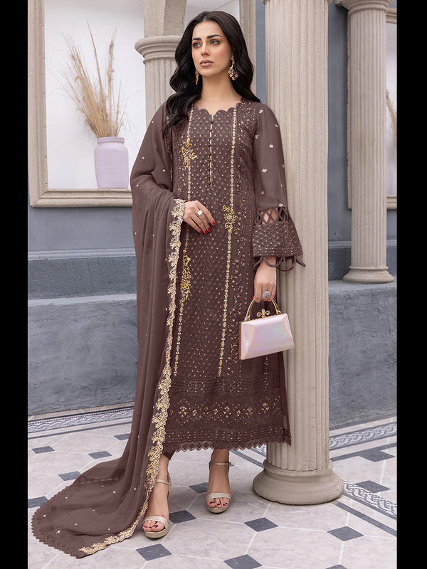 Coffee Georgette Pant Suit 195650