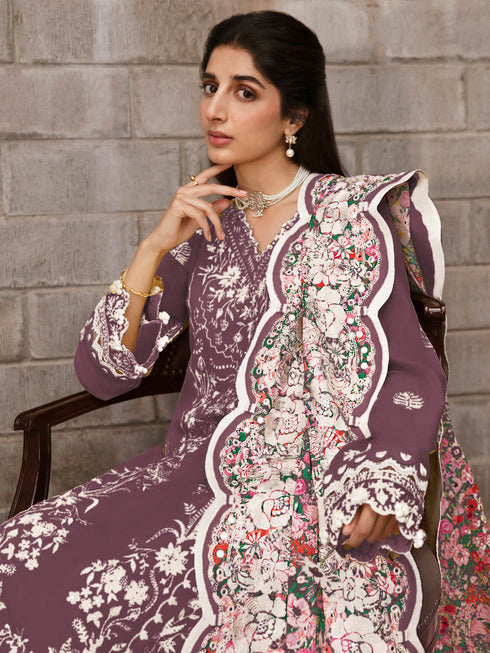 Purple Rayon Cotton Pant Suit 195653 Closure View