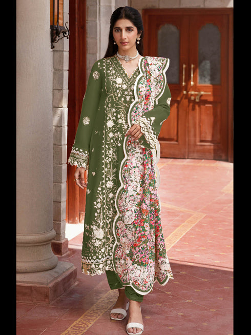 Mehendi Green Rayon Cotton Pant Suit 195654