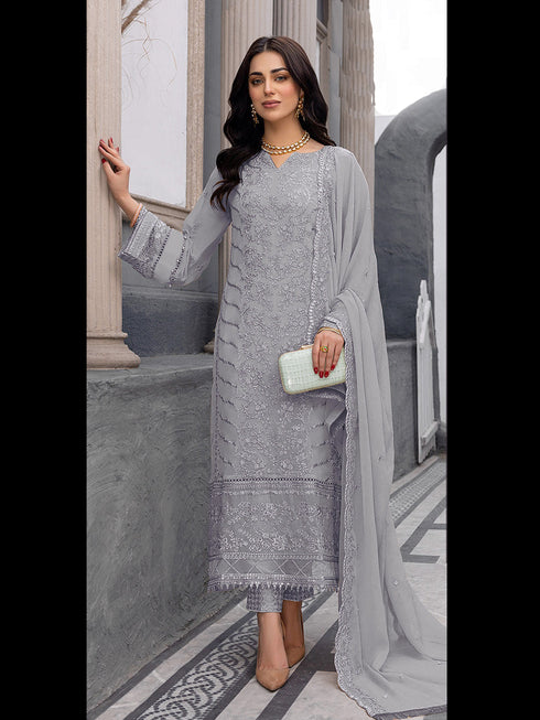 Grey Heavy Fox Georgette Pant Suit 195660