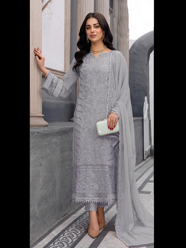 Grey Heavy Fox Georgette Pant Suit 195660