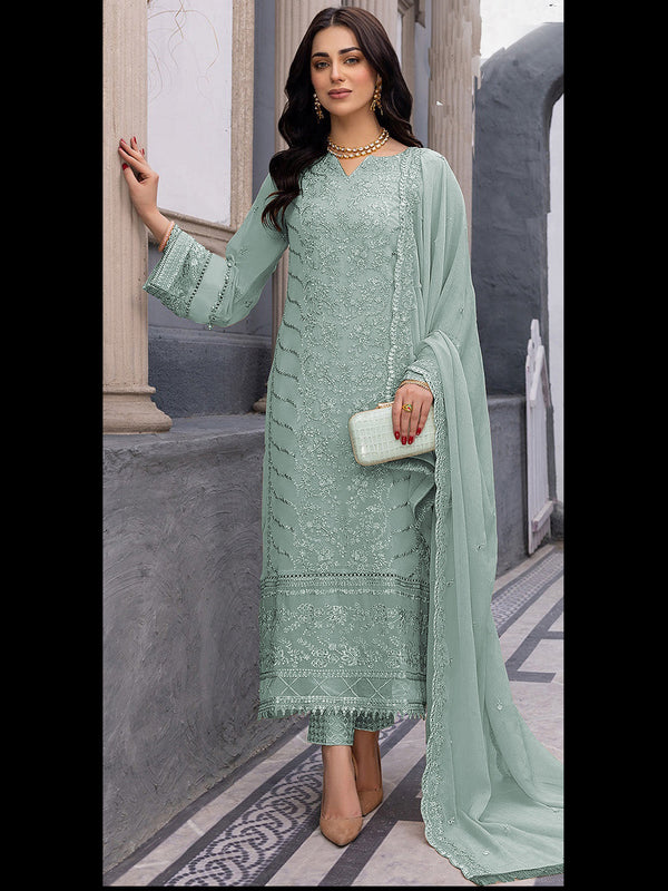 Mint Heavy Fox Georgette Pant Suit 195661