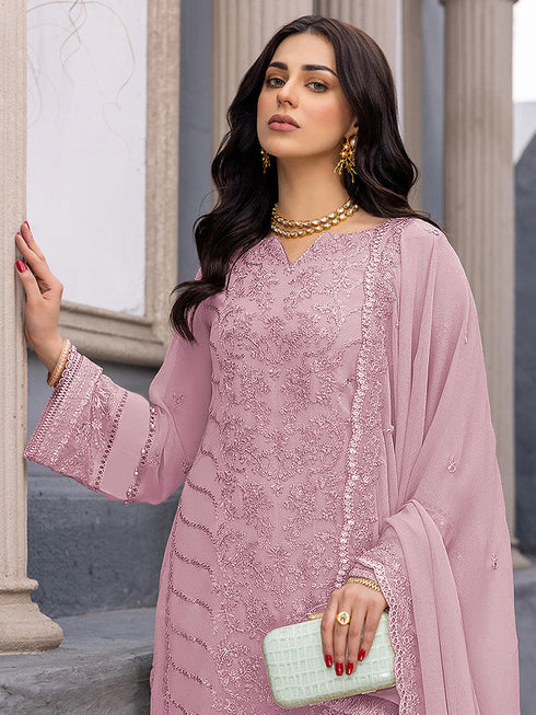 Lavender Heavy Fox Georgette Pant Suit 195662 Closure View