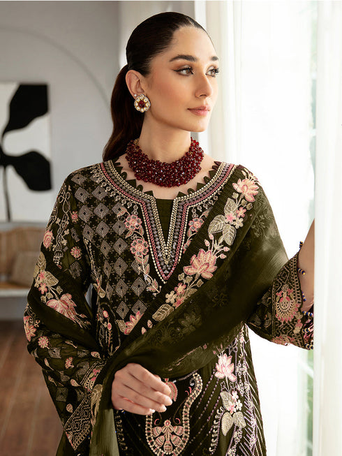 Mehendi Green Heavy Fox Georgette Pant Suit 195664 Closure View