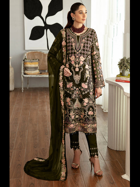 Mehendi Green Heavy Fox Georgette Pant Suit 195664