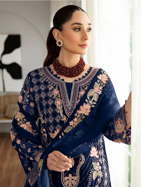 Navy Blue Heavy Fox Georgette Pant Suit 195665 Closure View