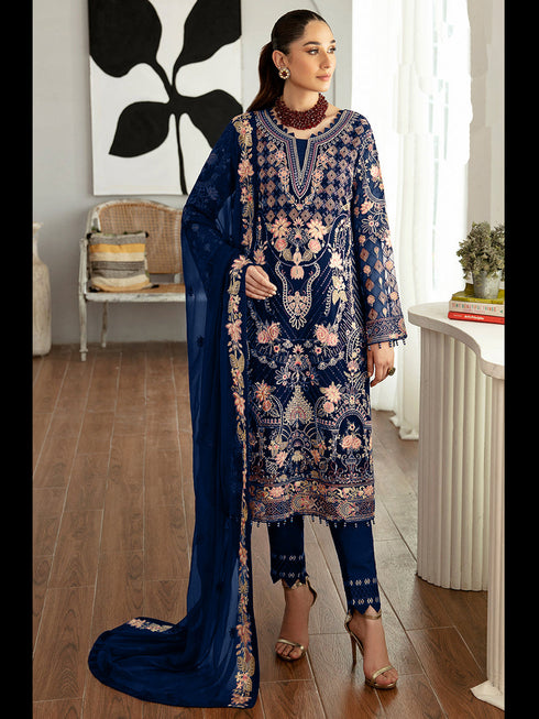 Navy Blue Heavy Fox Georgette Pant Suit 195665