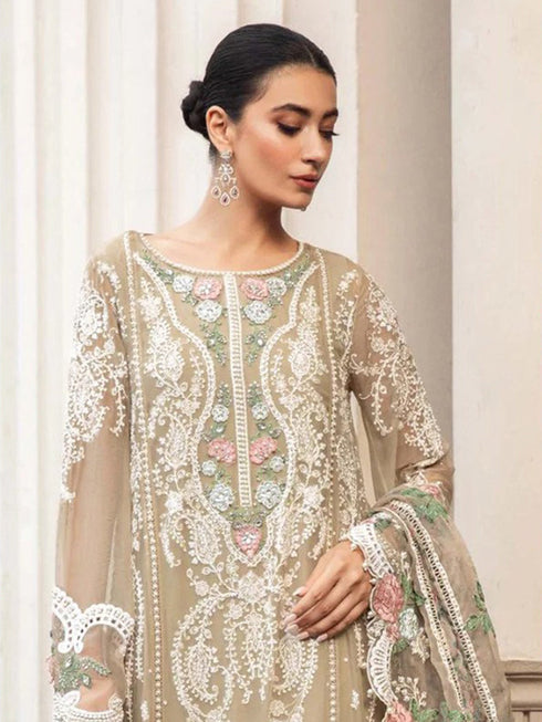 Beige Heavy Fox Georgette Pant Suit 195667 Closure View