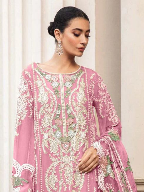 Pink Heavy Fox Georgette Pant Suit 195668 Closure View