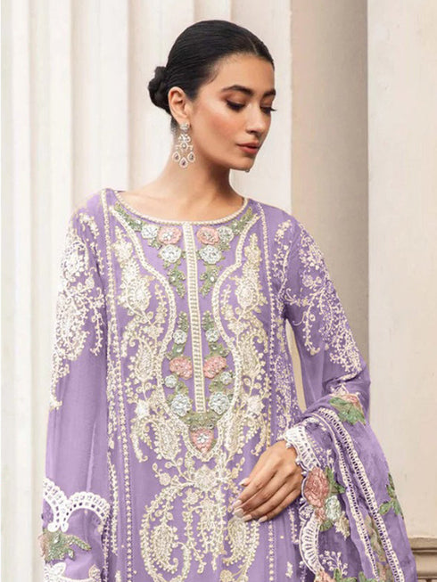 Lavender Heavy Fox Georgette Pant Suit 195669 Closure View