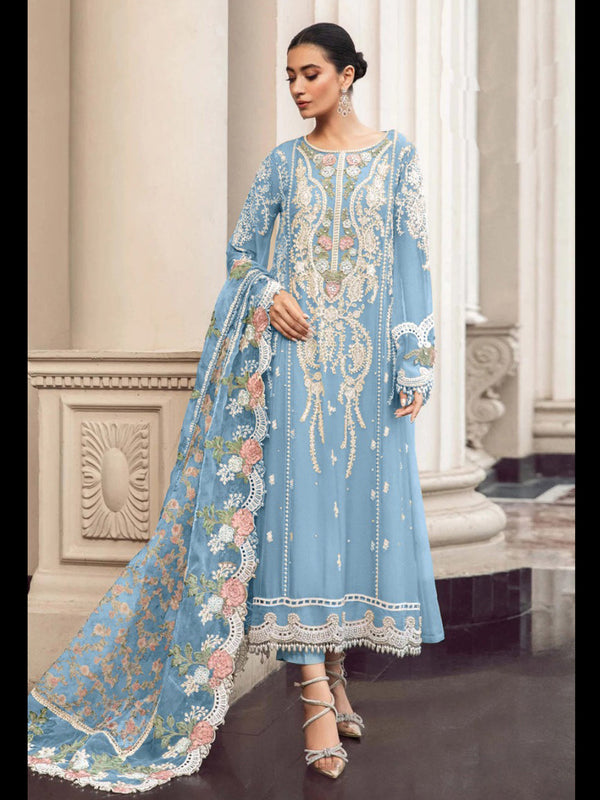 Sky Blue Heavy Fox Georgette Pant Suit 195670