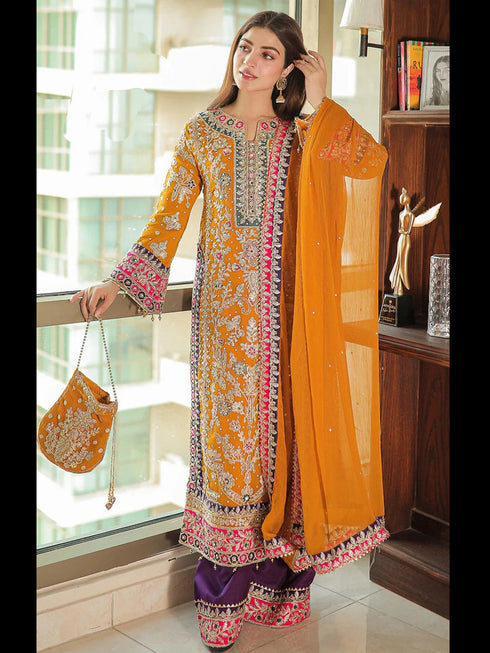 Multi Heavy Chinon Silk Palazzo Suit 195671