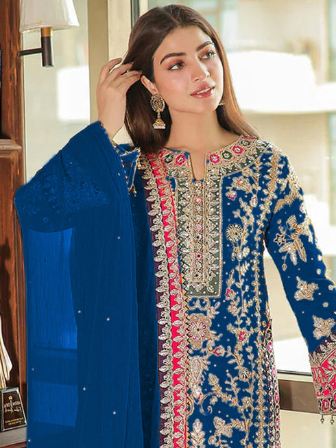 Multi Heavy Chinon Silk Palazzo Suit 195672 Closure View