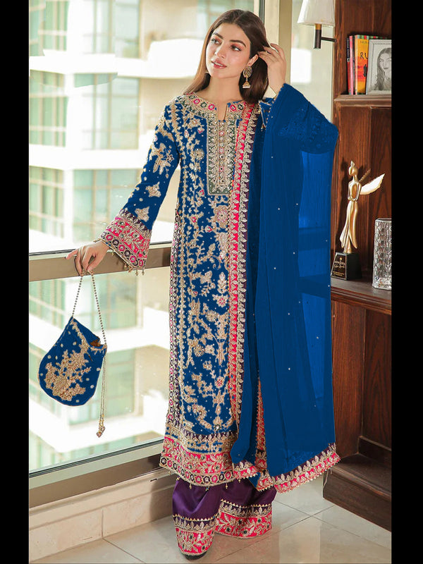 Multi Heavy Chinon Silk Palazzo Suit 195672