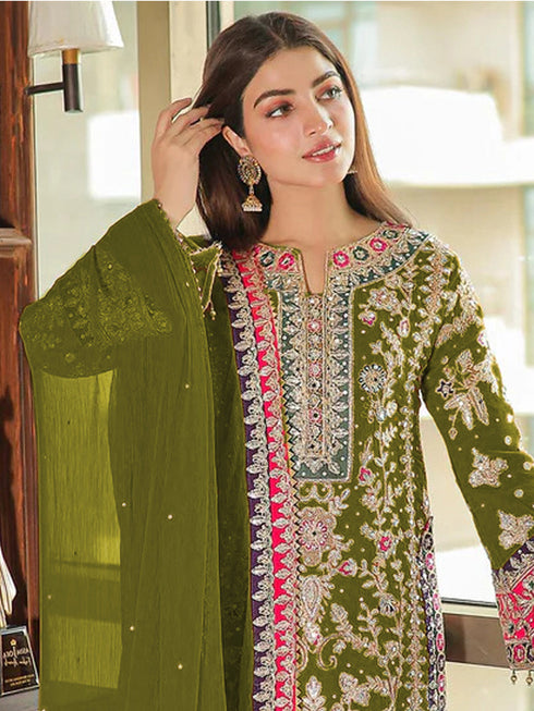 Multi Heavy Chinon Silk Palazzo Suit 195673 Closure View