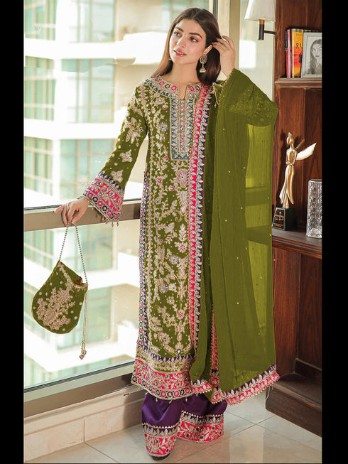 Multi Heavy Chinon Silk Palazzo Suit 195673