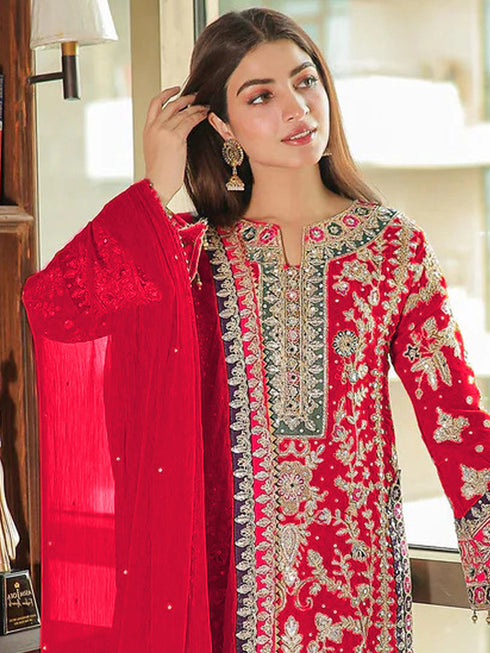 Multi Heavy Chinon Silk Palazzo Suit 195674 Closure View