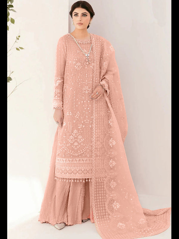 Peach Heavy Organza Sharara Suit 195678