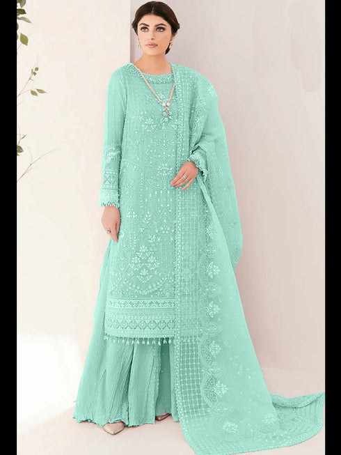 Mint Heavy Organza Sharara Suit 195679