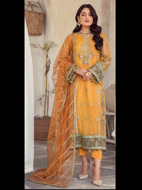 Yellow Heavy Soft Organza Pant Suit 195684