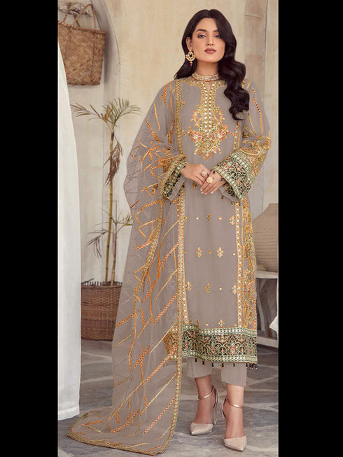 Beige Heavy Soft Organza Pant Suit 195685