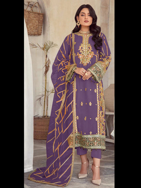 Purple Heavy Soft Organza Pant Suit 195686