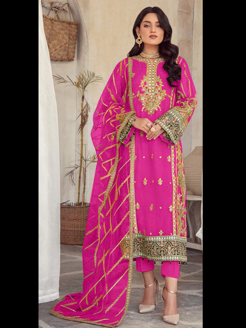 Rani Pink Heavy Soft Organza Pant Suit 195688