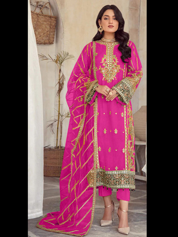 Rani Pink Heavy Soft Organza Pant Suit 195688