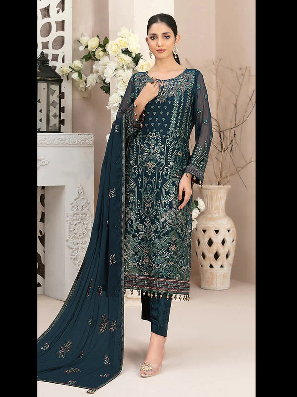 Dark Teal Heavy Fox Georgette Pant Suit 195935