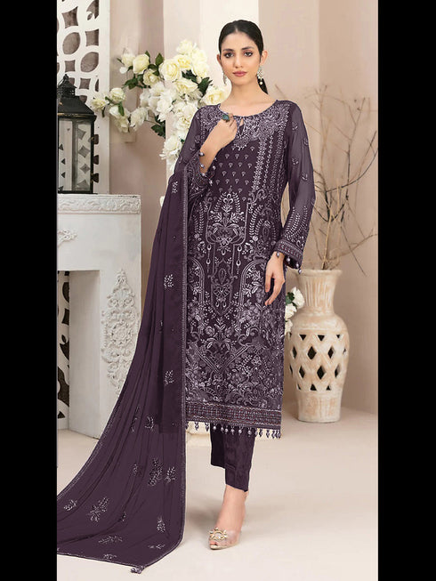 Purple Heavy Fox Georgette Pant Suit 195937