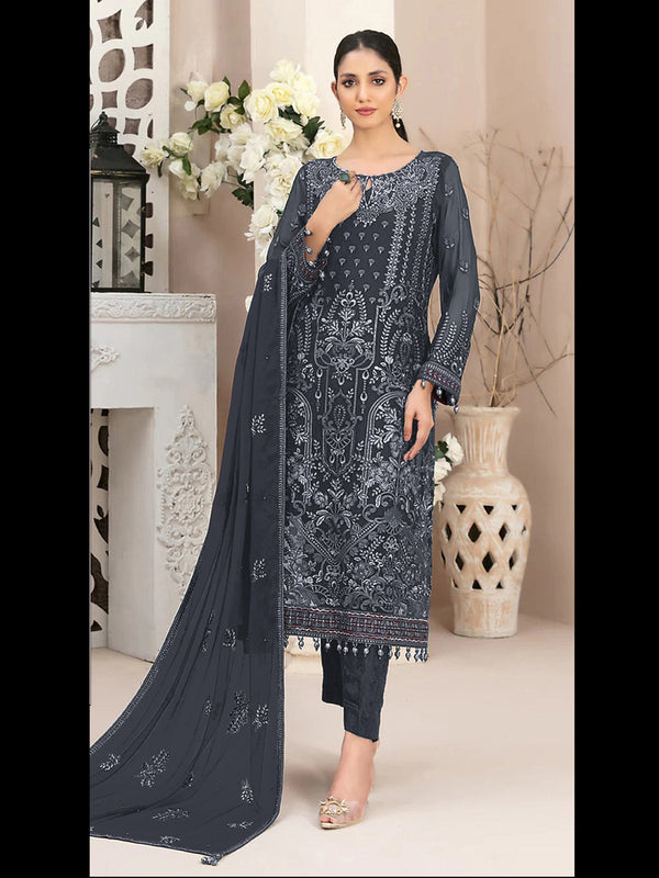 Grey Heavy Fox Georgette Pant Suit 195938