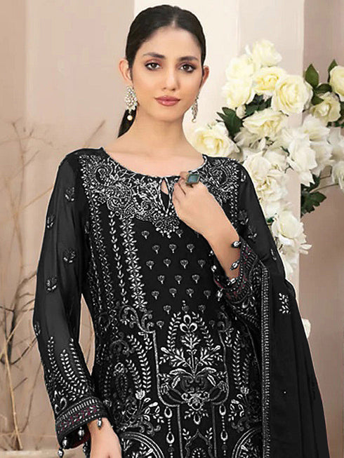 Black Heavy Fox Georgette Pant Suit 195939 Closure View