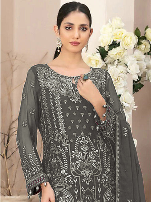 Light Grey Heavy Fox Georgette Pant Suit 195940 Closure View