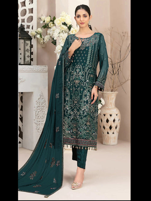 Teal Heavy Fox Georgette Pant Suit 195941