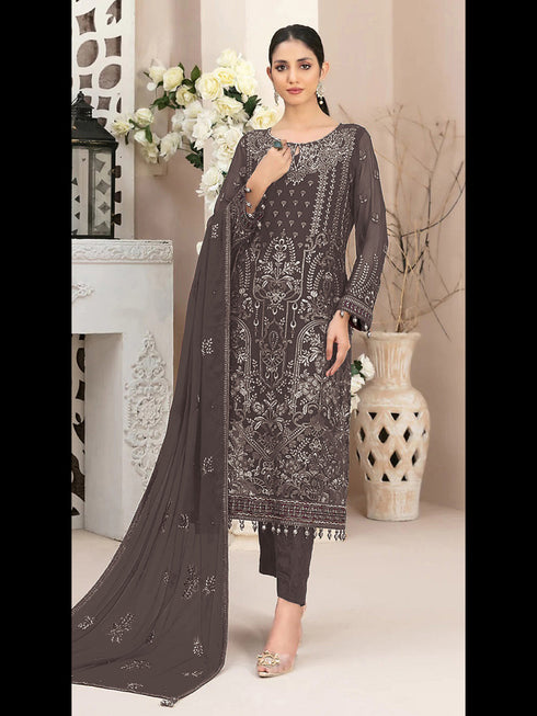 Dark Beige Heavy Fox Georgette Pant Suit 195942