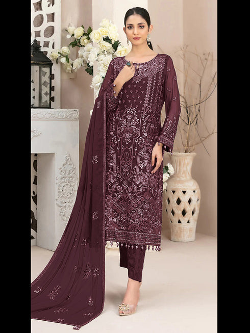 Maroon Heavy Fox Georgette Pant Suit 195943
