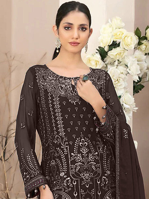 Brown Heavy Fox Georgette Pant Suit 195944 Closure View