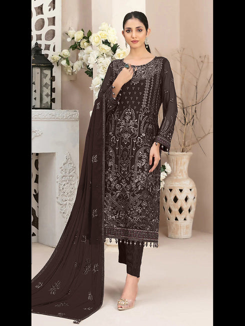 Brown Heavy Fox Georgette Pant Suit 195944