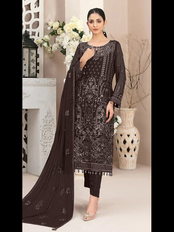 Brown Heavy Fox Georgette Pant Suit 195944