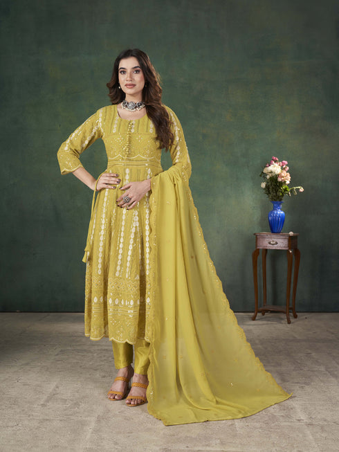 Yellow Georgette Pant Suit 195979