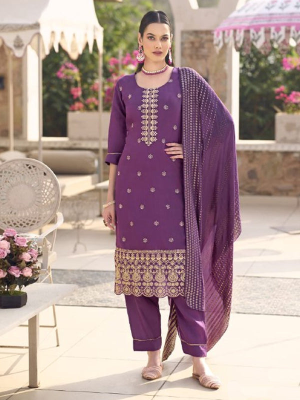 Dark Lavender Premium Viscose Roman Silk Pant Suit 198479