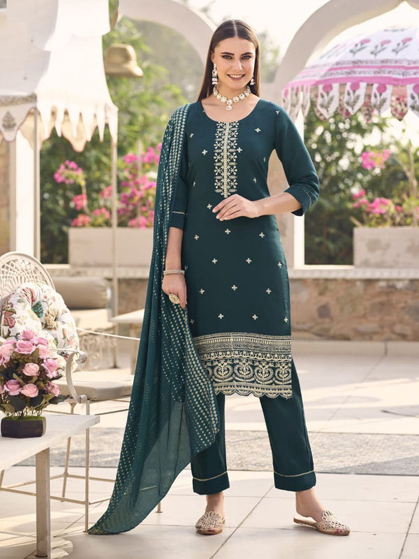 Teal Premium Viscose Roman Silk Pant Suit 198480