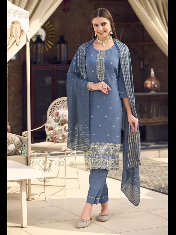 Grey Premium Viscose Roman Silk Pant Suit 198481