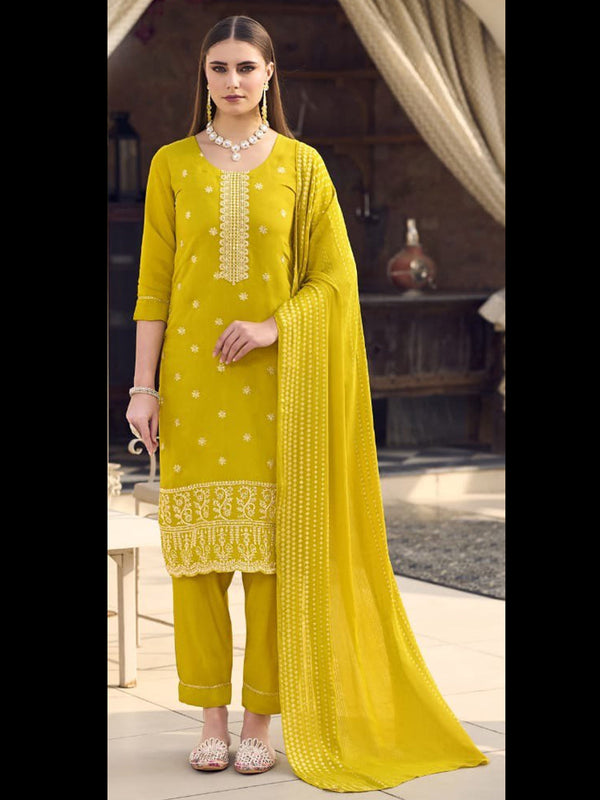 Mustard Premium Viscose Roman Silk Pant Suit 198482